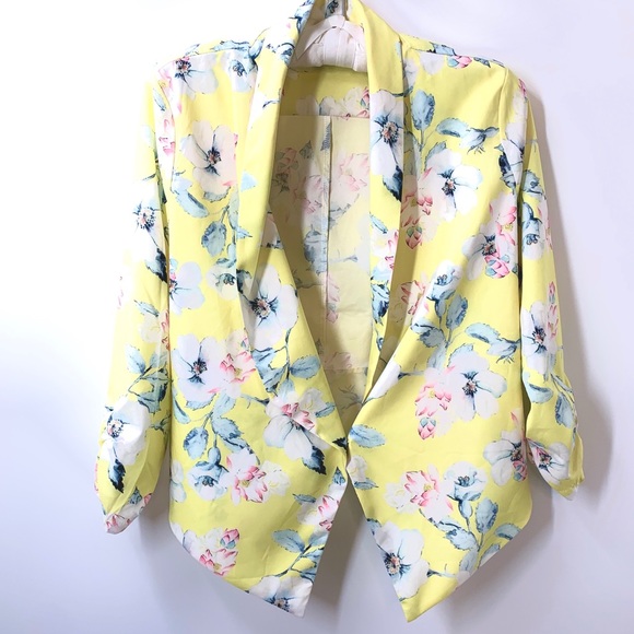 Michel Studio Jackets & Blazers - Michel Floral Blazer Jacket Cardigan Medium Yellow